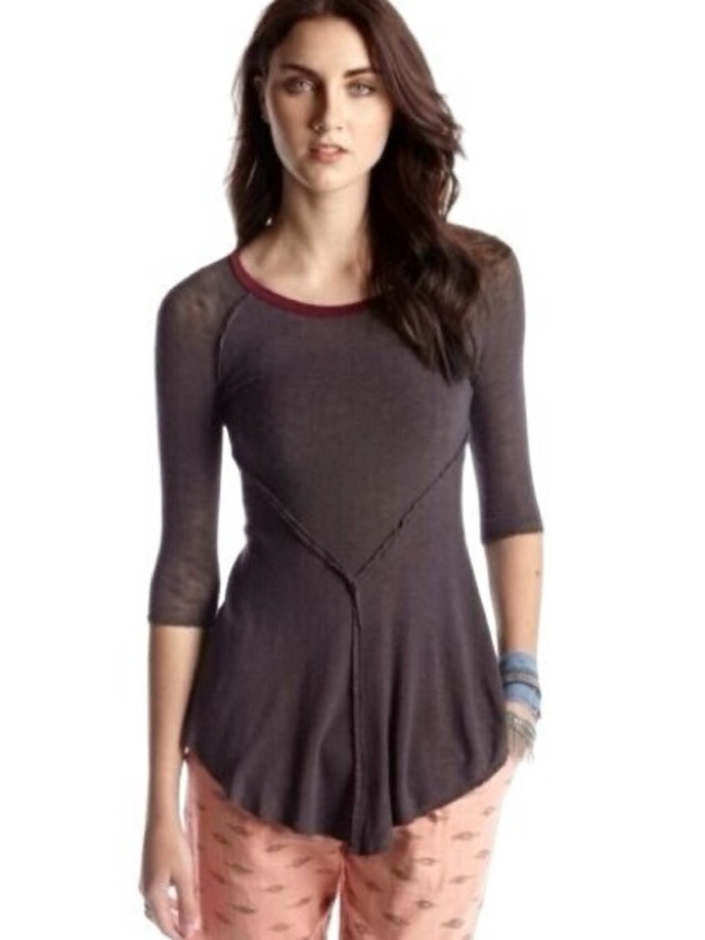 Intimately Free People Semi Sheer Asymmetric Knit Weekend Layering Top Size M